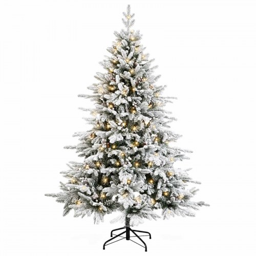 Kunstigt hængslet juletræ 210 cm med sneeffekt og 300 LED'er