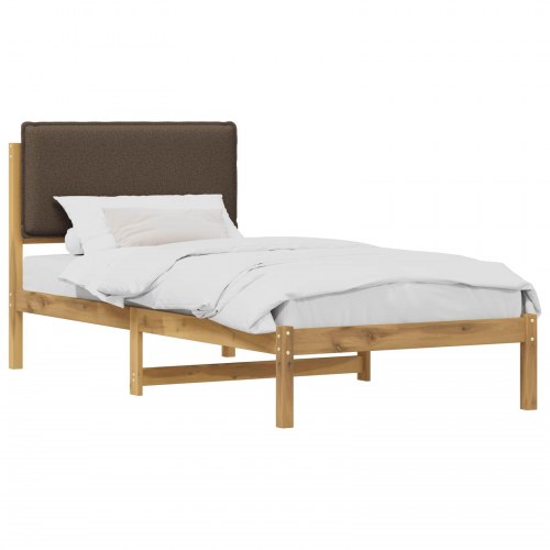 Sengestel med polstret hovedgavl 100 x 200 cm - hvidvasket og taupe