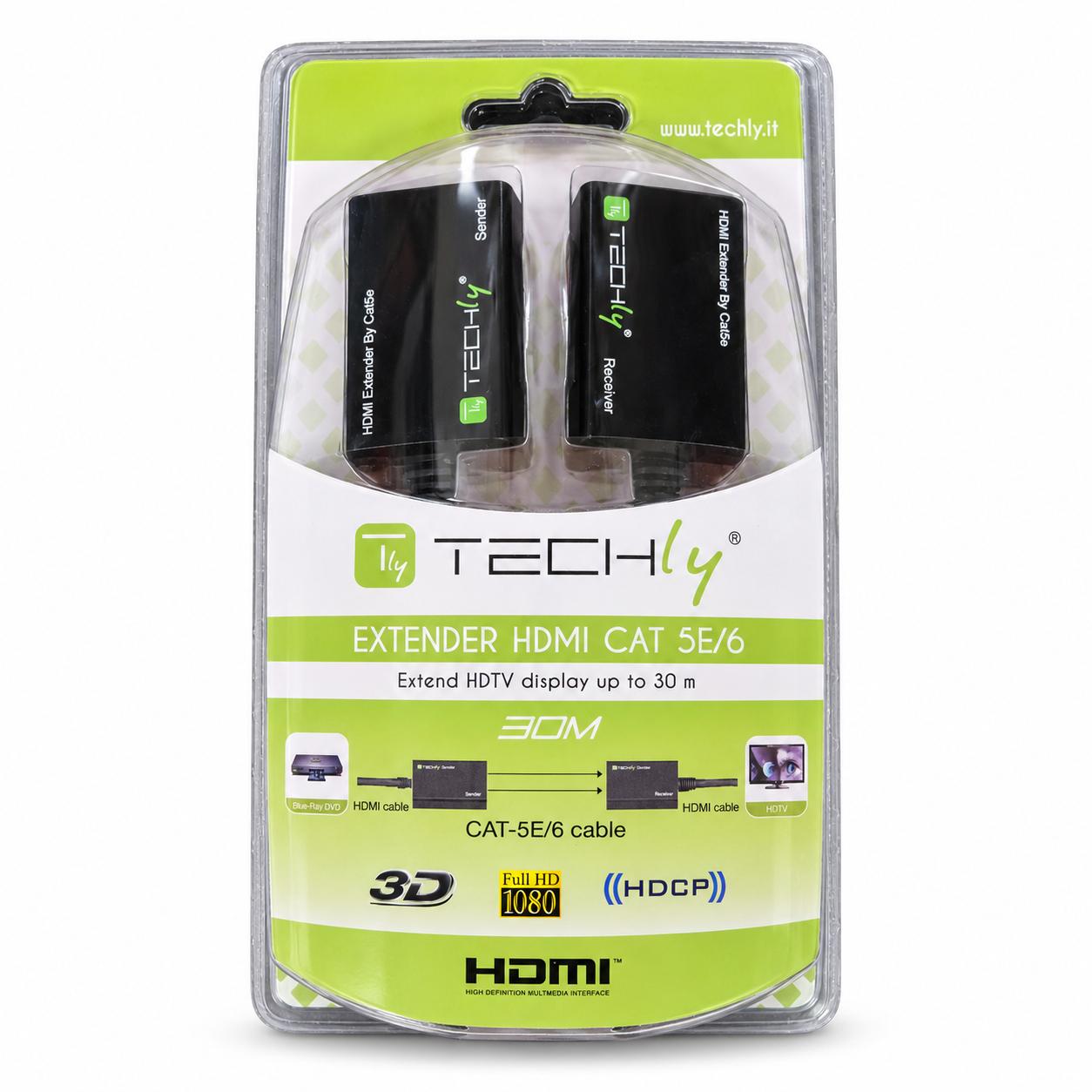 Techly HDMI-forlænger 30 m - Full HD via Cat5e/6, IDATA EXT-E30D