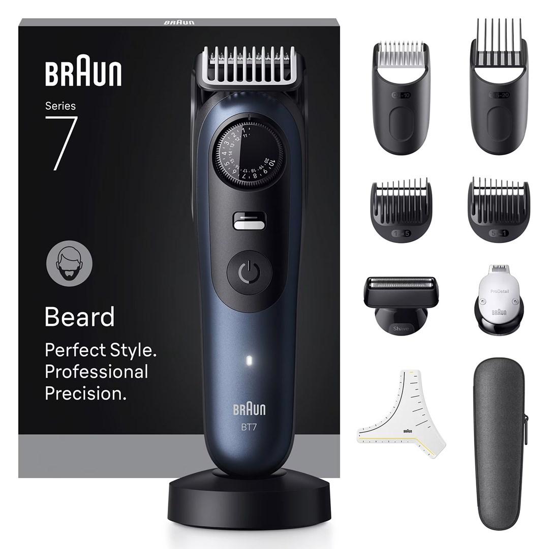 Braun Series 7 BT7540 skægtrimmer, 40 længdeindstillinger, 0,5-20 mm, sort/blå