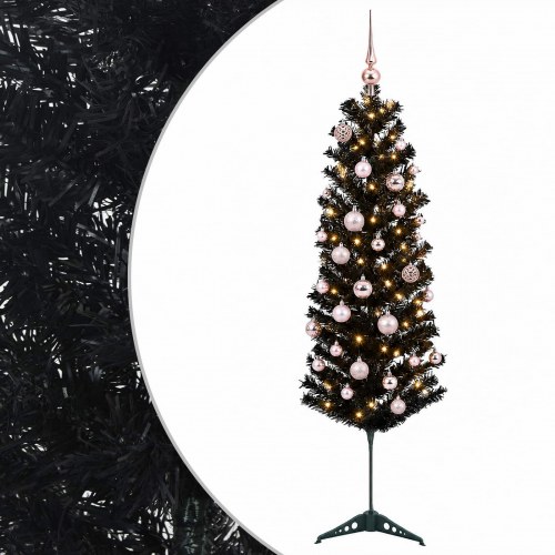 Kunstigt slankt juletræ med LED og julekugler - 120 cm