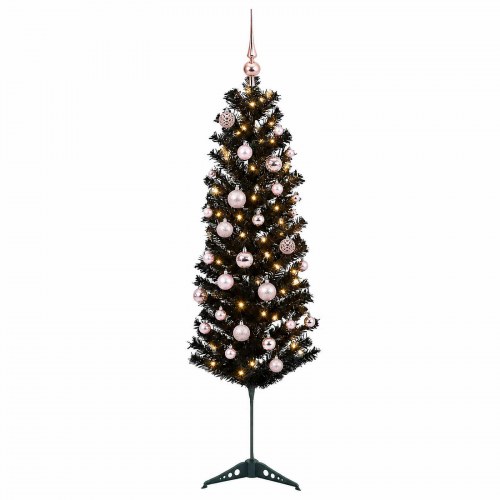 Kunstigt slankt juletræ med LED og julekugler - 120 cm