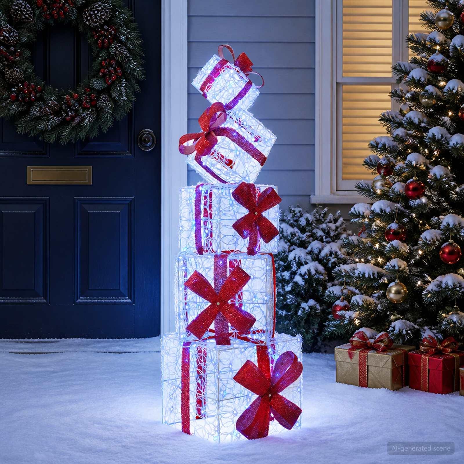 vidaXL Gaveæske juledekoration 5 stk. 125 LED'er Blå 35 x 35 x 33 cm