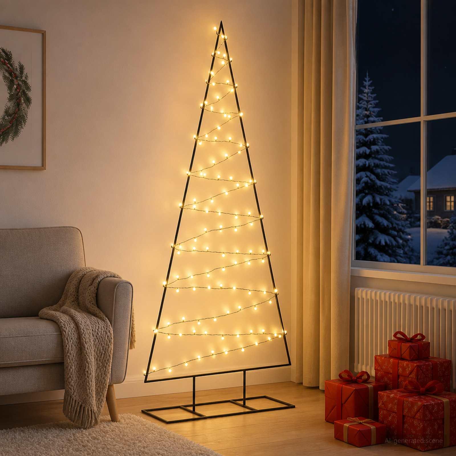 vidaXL Juletræ i metal med fod KUOPIO 210 cm Varm hvid Stål Sort