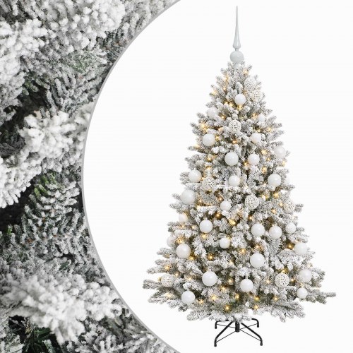 Kunstigt juletræ med kugler og 150 LED - 120 cm, varm hvid