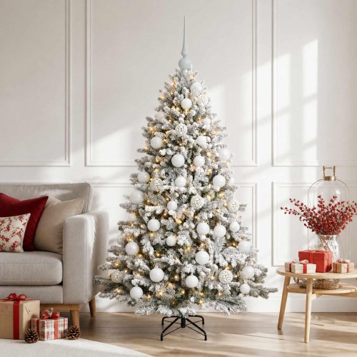 Kunstigt juletræ med kugler og 150 LED - 120 cm, varm hvid