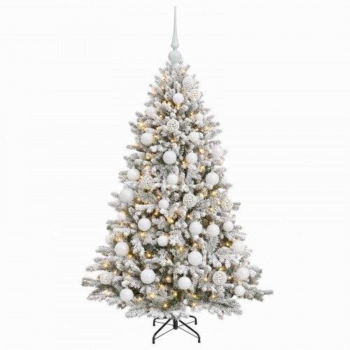Kunstigt juletræ med kugler og 150 LED - 120 cm, varm hvid