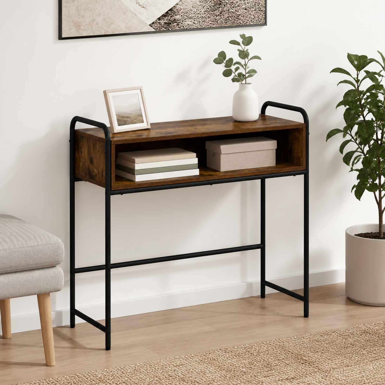 vidaXL Konsolbord Røget eg 90 x 33 x 80,5 cm Konstrueret træ