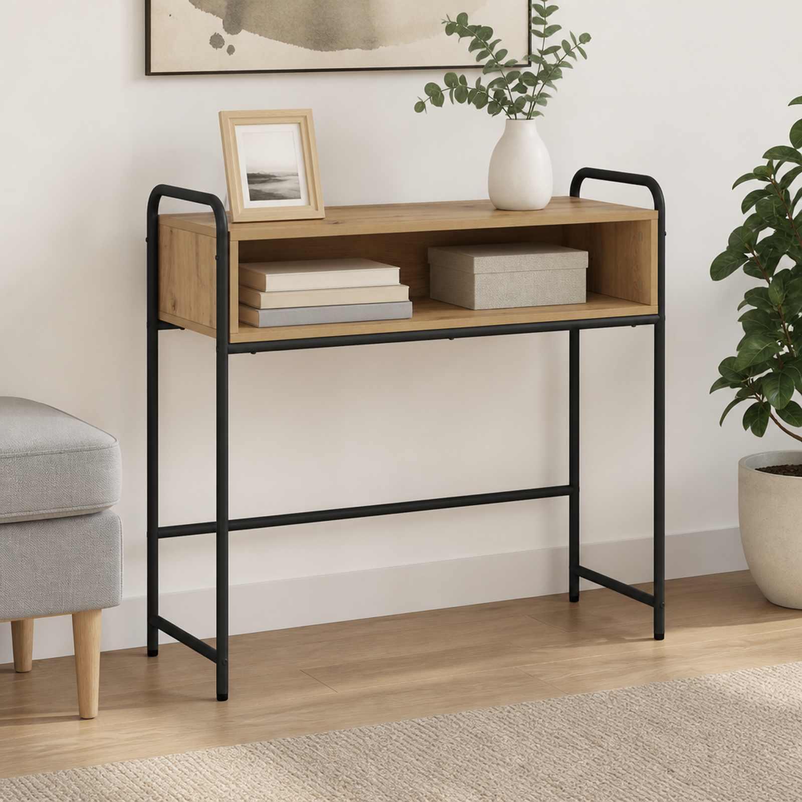 vidaXL Konsolbord Artisan-eg 90 x 33 x 80,5 cm Konstrueret træ