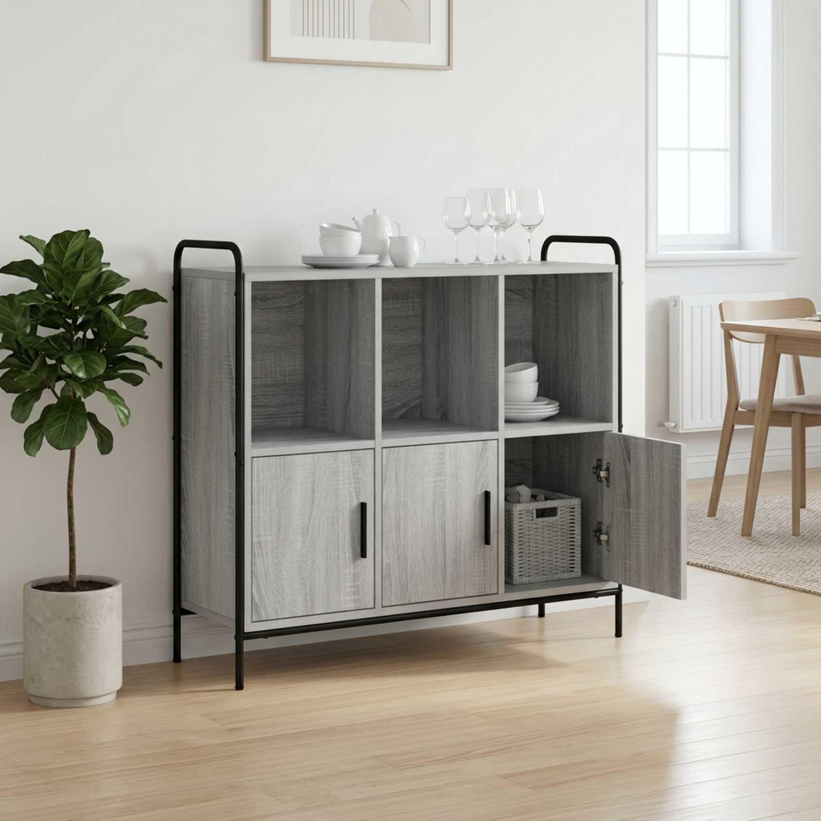 vidaXL Sideboard Grå Sonoma 97 x 33 x 81 cm Konstrueret træ