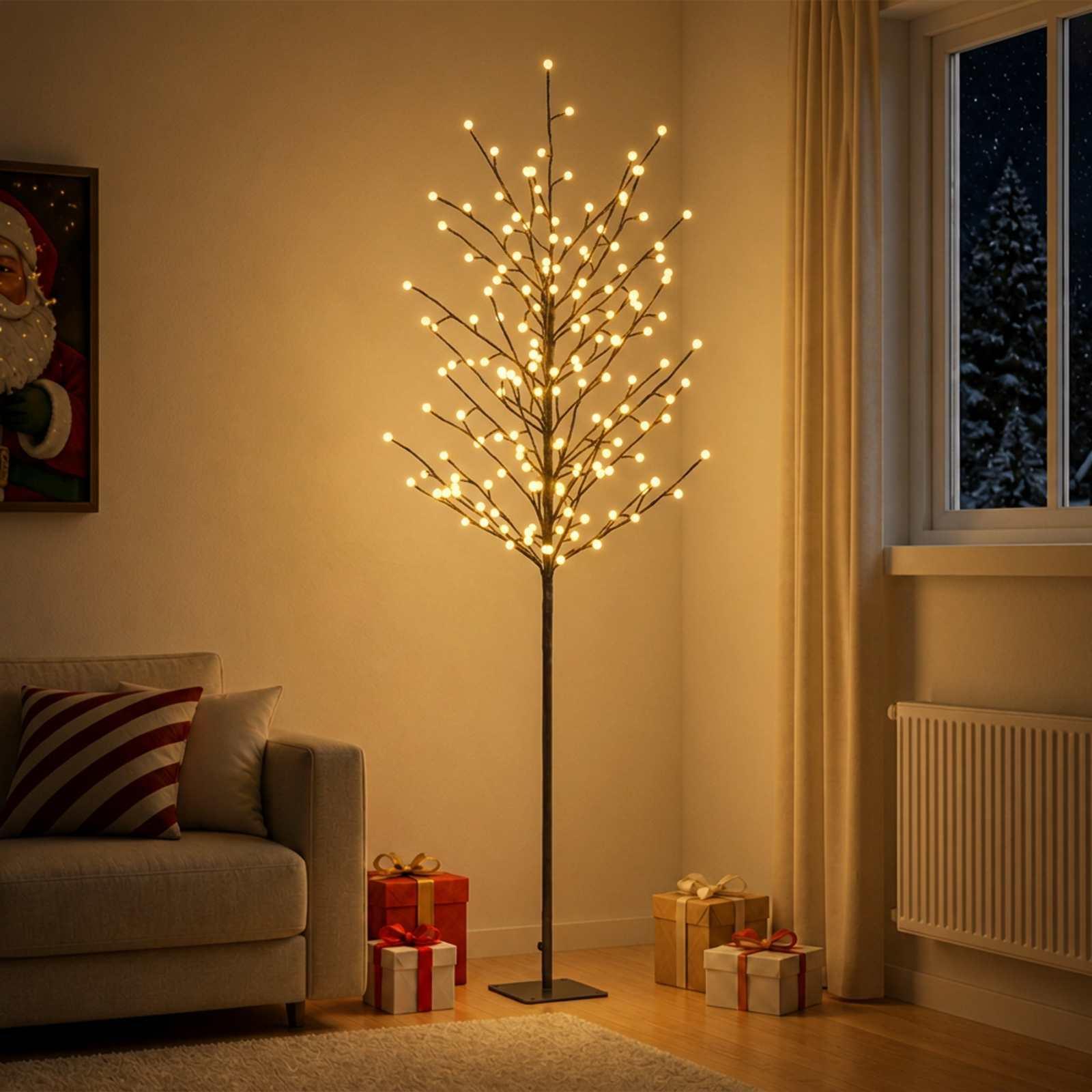 vidaXL LED-juletræ med kugler Sort 180 cm Stål 220 LED'er