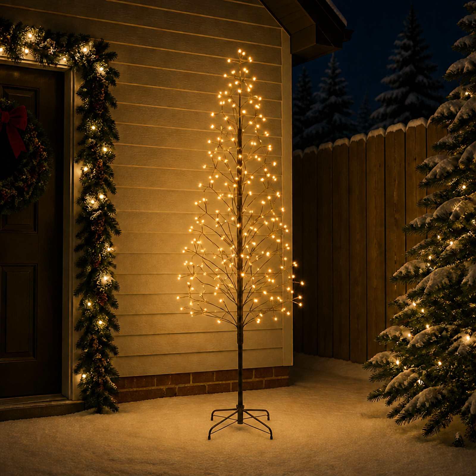 vidaXL LED-juletræ med lyskæde Sort 240 cm Stål 268 LED'er
