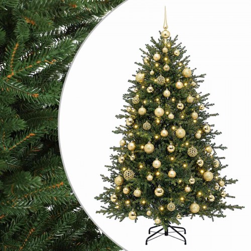 Kunstigt juletræ med julekugler og 300 LED - 180 cm