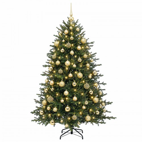 Kunstigt juletræ med julekugler og 300 LED - 180 cm