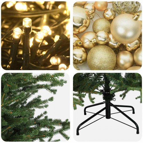 Kunstigt juletræ med julekugler og 300 LED - 180 cm