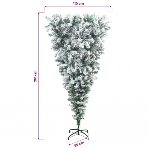 Omvendt kunstigt juletræ med julekugler og 300 LED'er - 210 cm