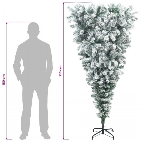 Omvendt kunstigt juletræ med julekugler og 300 LED'er - 210 cm