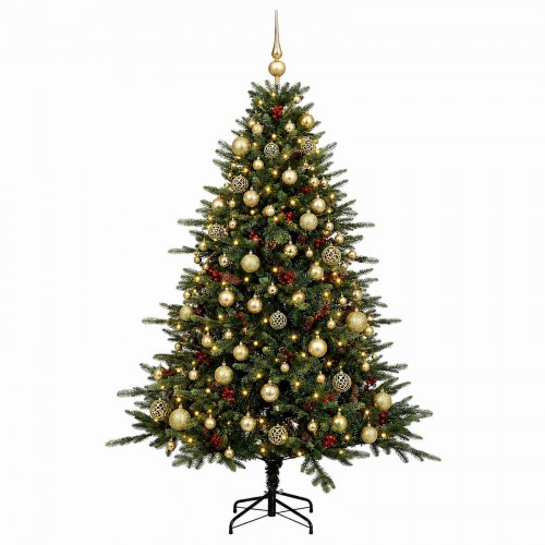 Kunstigt juletræ med julekugler 180 cm - 300 LED varm hvid
