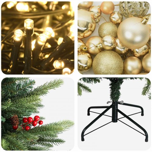 Kunstigt juletræ med julekugler 180 cm - 300 LED varm hvid
