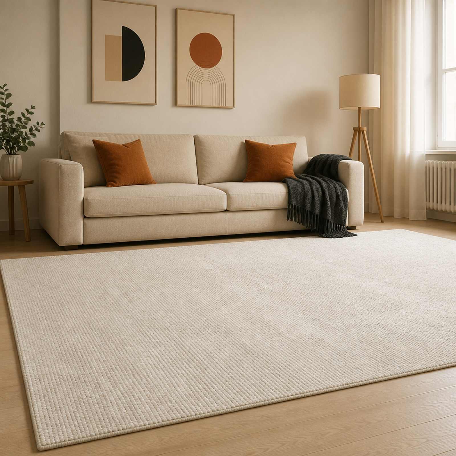 Gulvtæppe cremefarvet 300 x 400 cm - vaskbar
