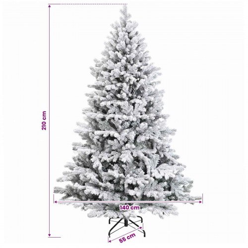 Kunstigt juletræ med sne og julekugler 210 cm - 300 LED