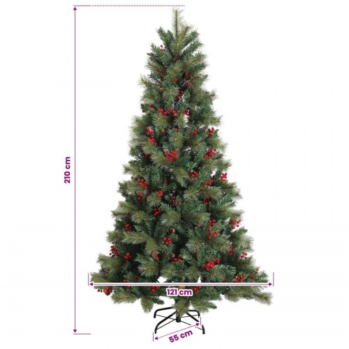 Kunstigt juletræ med julekugler og LED-lyskæde 210 cm - varm hvid