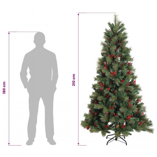 Kunstigt juletræ med julekugler og LED-lyskæde 210 cm - varm hvid