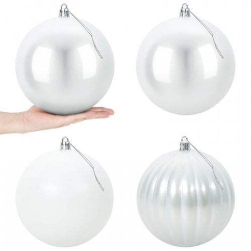 Julekuglesæt XXL 4 stk. - hvid, 20 cm