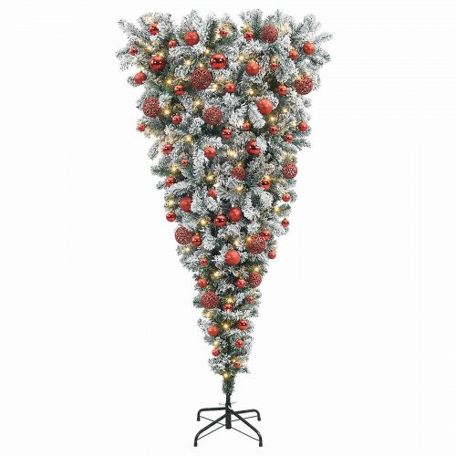 Omvendt kunstigt juletræ med 300 LED og pynt - 180 cm
