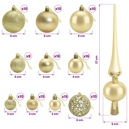 Kunstigt juletræ med kugler og LED-lys 240 cm - varm hvid