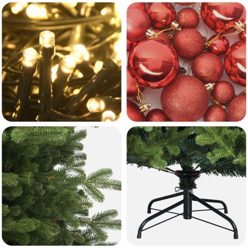 Kunstigt juletræ med julekugler 180 cm - 300 LED, varm hvid