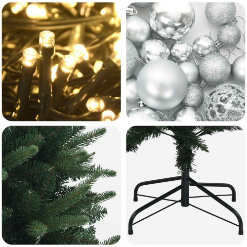 Kunstigt juletræ med kugler og 300 LED - 210 cm, varm hvid