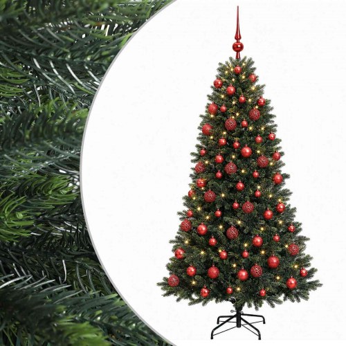 Kunstigt juletræ med kugler og LED-lys 240 cm - varm hvid