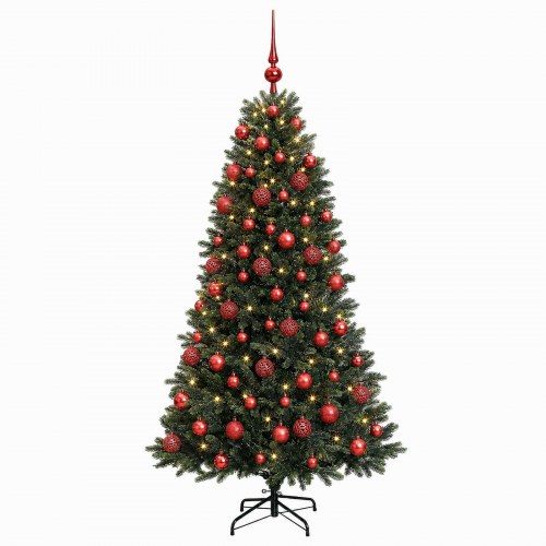 Kunstigt juletræ med kugler og LED-lys 240 cm - varm hvid