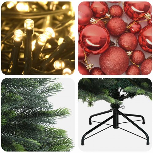 Kunstigt juletræ med kugler og LED-lys 240 cm - varm hvid
