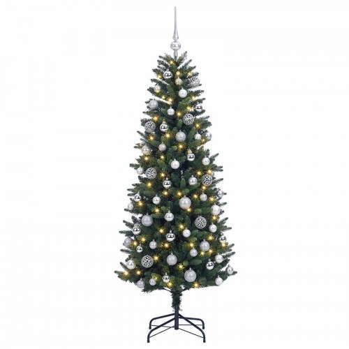 Kunstigt juletræ med kugler og LED-lys 240 cm - varm hvid