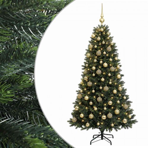Kunstigt juletræ med kugler og 300 LED - 240 cm