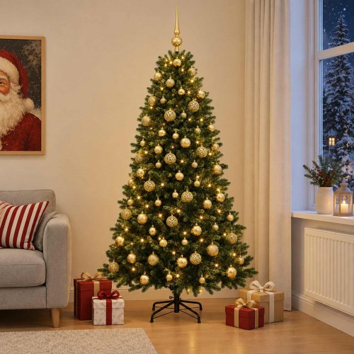 Kunstigt juletræ med kugler og 300 LED - 240 cm