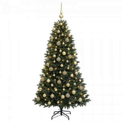 Kunstigt juletræ med kugler og 300 LED - 240 cm