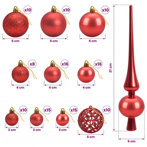 Kunstigt juletræ med kugler og 300 LED - 180 cm, varm hvid