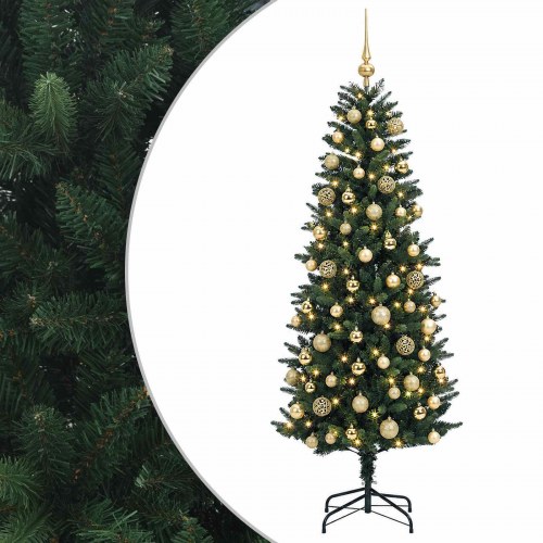Kunstigt juletræ med kugler og 300 LED'er - 210 cm, varm hvid