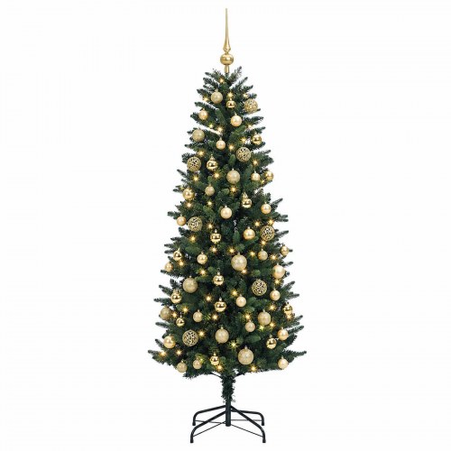 Kunstigt juletræ med kugler og 300 LED'er - 210 cm, varm hvid