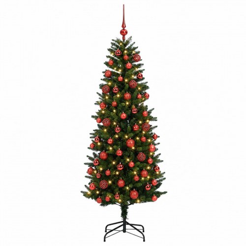 Kunstigt juletræ med kugler og LED-lys 240 cm - varm hvid