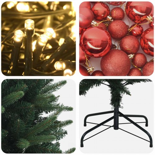 Kunstigt juletræ med kugler og LED-lys 240 cm - varm hvid