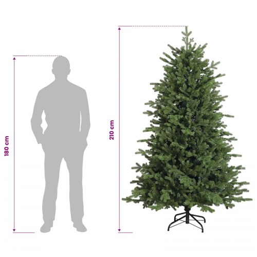 Kunstigt juletræ med julekugler og LED-lys 210 cm - varm hvid
