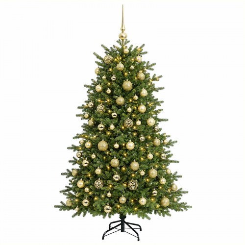 Kunstigt juletræ med kugler og 300 LED'er 210 cm - varm hvid
