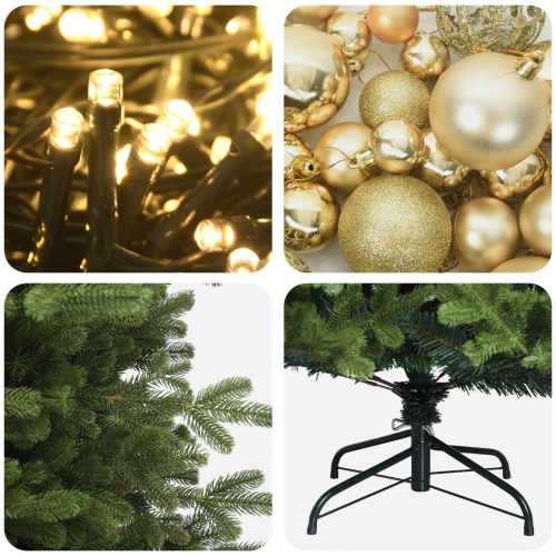 Kunstigt juletræ med julekugler 240 cm - 300 LED varm hvid