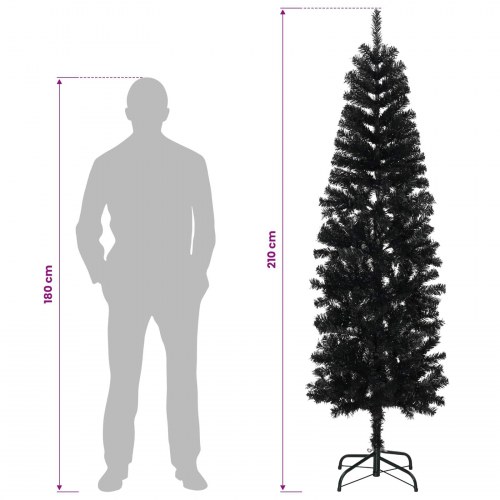 Slankt kunstigt juletræ med LED-lyskæde og julekugler - 210 cm