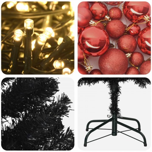 Slankt kunstigt juletræ med LED og julekugler - 180 cm