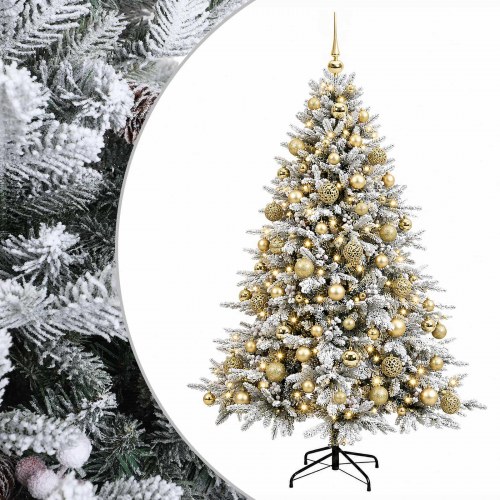 Kunstigt juletræ med julekugler 180 cm - 300 LED